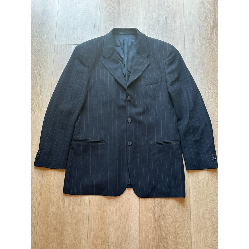 Emporio Armani Mens Three Button Pinstripe Blazer Jacket Black Wool IT‎ 52